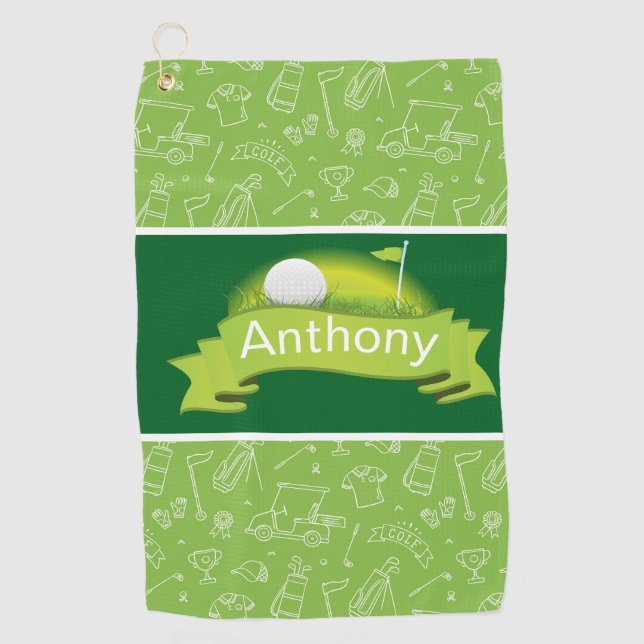 Serviette De Golf Personnaliser Vert  (Devant)