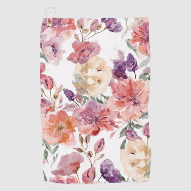 Serviette De Golf Pétales de pêche Fleurs à l'aquarelle Botanique Fl (Devant)