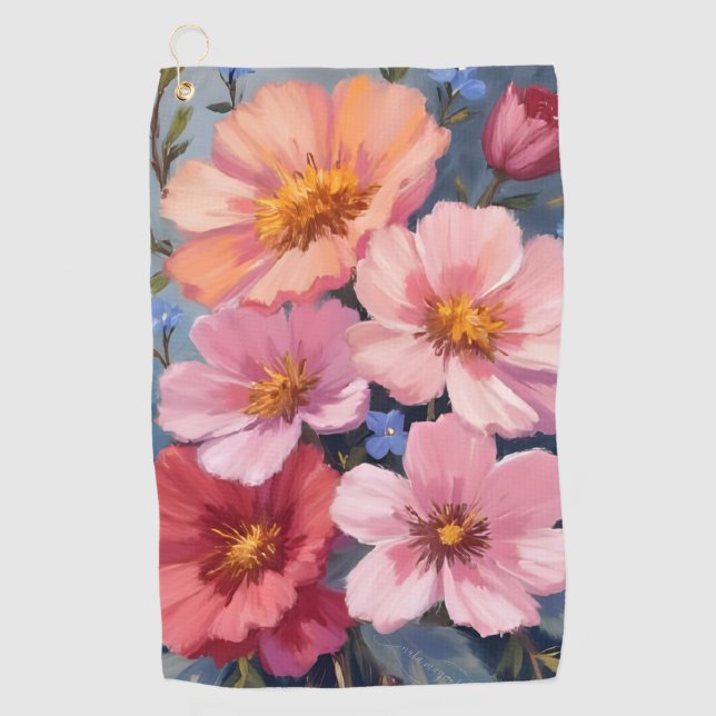 Serviette De Golf Pétales en Fleur | Peinture Aquarelle Florale (Devant)