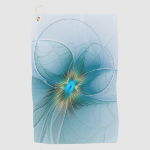 Serviette De Golf Petite Beauté Moderne Bleu Or Fractal Art Flower