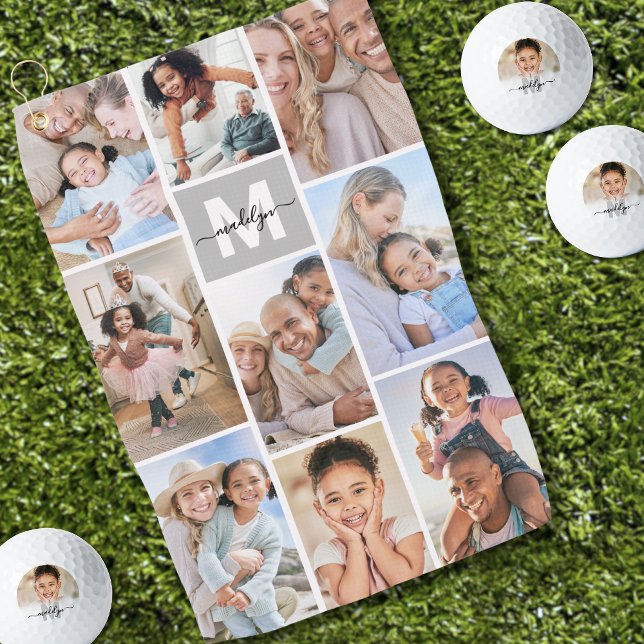 Serviette De Golf Photo Collage simple Monogramme (Photo Collage Simple Monogram Picture Golf Towel)