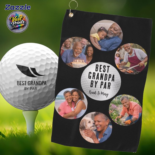 Serviette De Golf Photo Collage with Custom Text (Photo Collage with Custom Text Golf Towel)