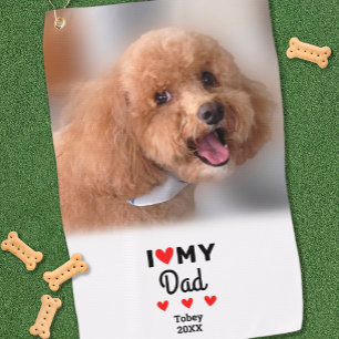 Serviette De Golf Photo de chien amusant J'aime cœur Mon père Sports