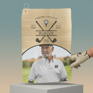 Serviette De Golf Photo de golfeur avec un trou en un en or