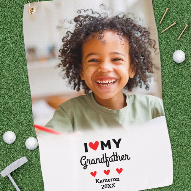 Serviette De Golf Photo I Love My Grand-père Golfer Nom personnalisé (Photo I Heart Love My Grandfather Golfer Name Golf Towel)