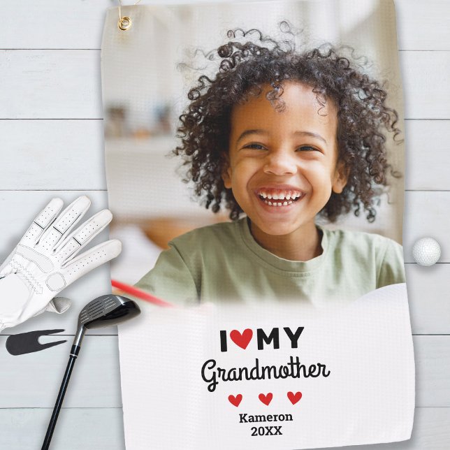 Serviette De Golf Photo J'aime ma grand-mère golfeuse Nom personnali (Créateur téléchargé)