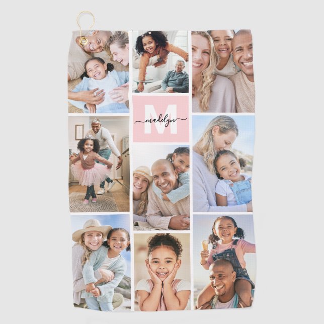 Serviette De Golf Photo Monogramme Rose (Devant)