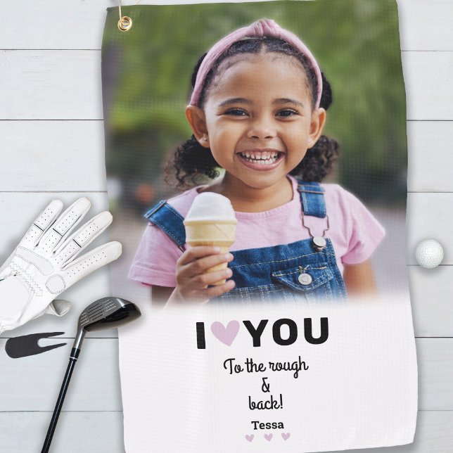 Serviette De Golf Photo Personnalisée Je T'Aime Au Nom Rough & Back (Custom Photo I Love You To The Rough & Back Name Golf Towel)