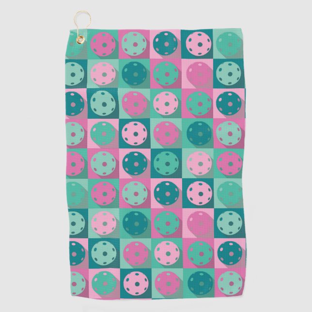 Serviette De Golf Pickleball (minty green et rose) (Devant)
