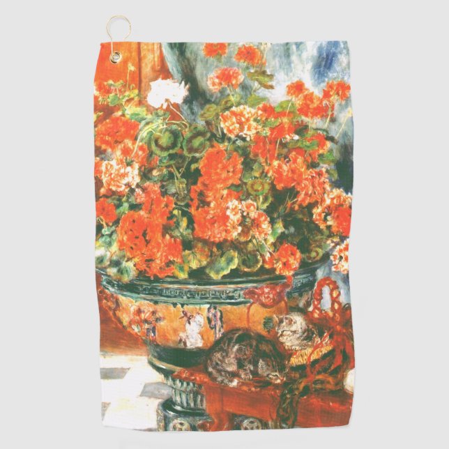 Serviette De Golf Pierre-Auguste Renoir Géraniums et chats     (Devant)