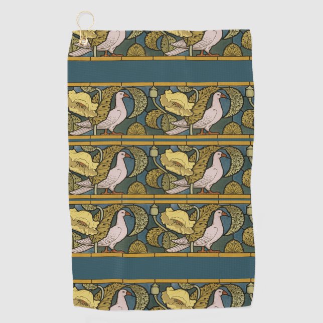 Serviette De Golf Pigeon Blue Yellow Fish Art Nouveau (Devant)