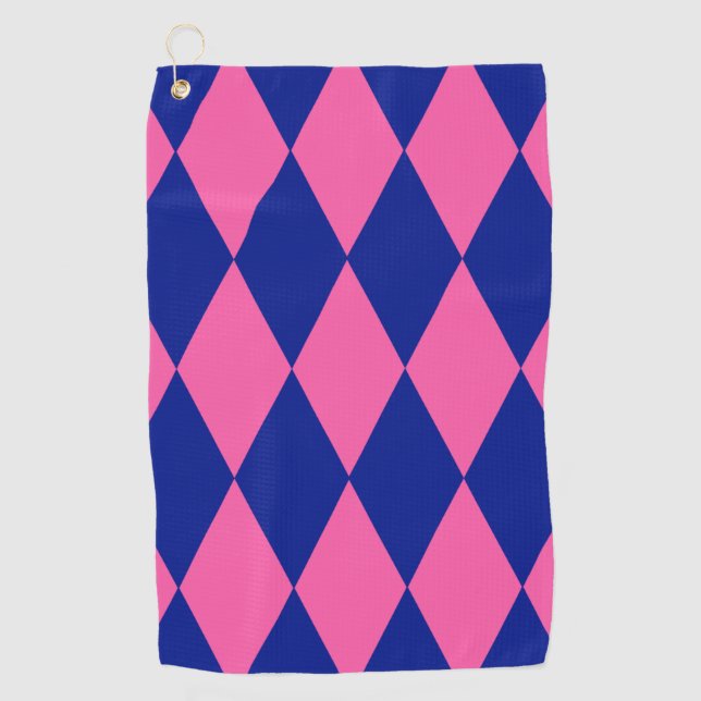 Serviette De Golf Pink and Blue Harlequin Checkered Design  (Devant)