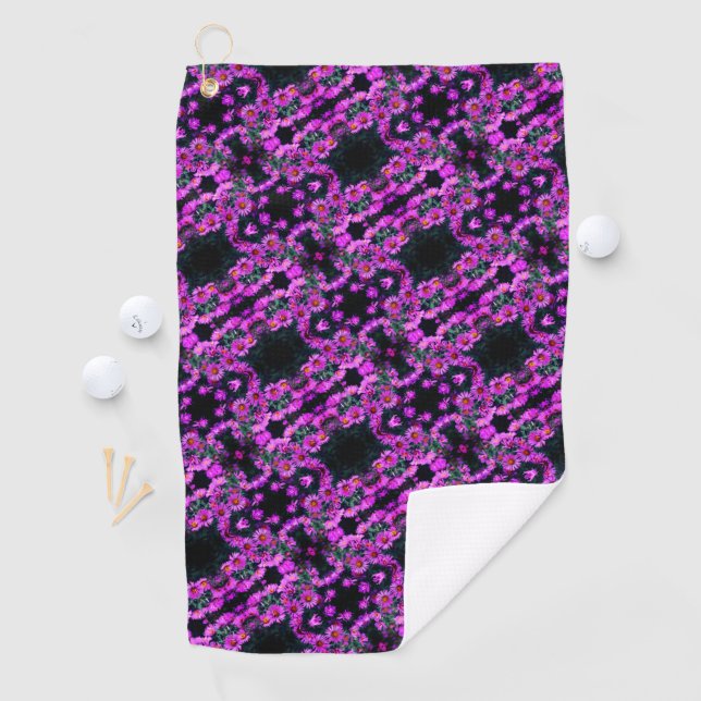 Serviette De Golf Pink Autumn Aster Flowers Abstrait Art Motif (En situation)