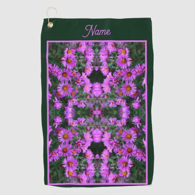 Serviette De Golf Pink Autumn Aster Flowers Abstrait Personnalisé (Devant)
