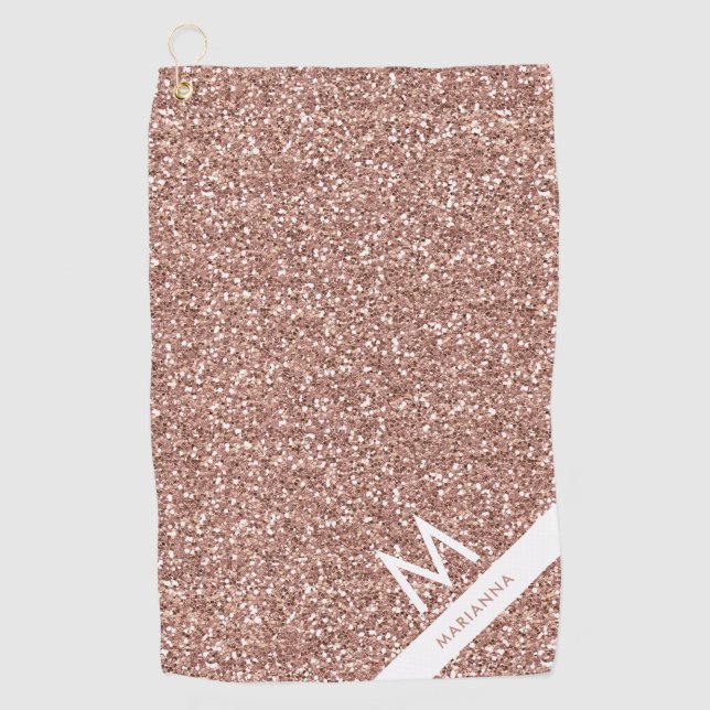 Serviette De Golf Pink Faux Rose Gold Parties scintillant Monogramme (Devant)