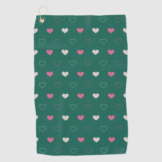 Serviette De Golf Pink & Green Heart Seamless Pattern Cute Minimal (Devant)