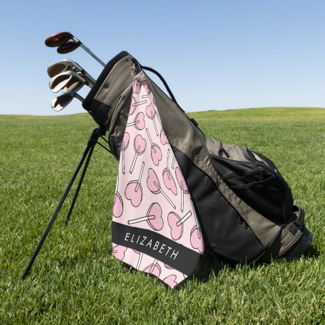 Serviette De Golf Pink Lollipops, Heart Lollipops, Lolly, Your Name (Vert)