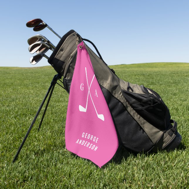 Serviette De Golf Pink moderne typographie initiales monogramme élég (Vert)