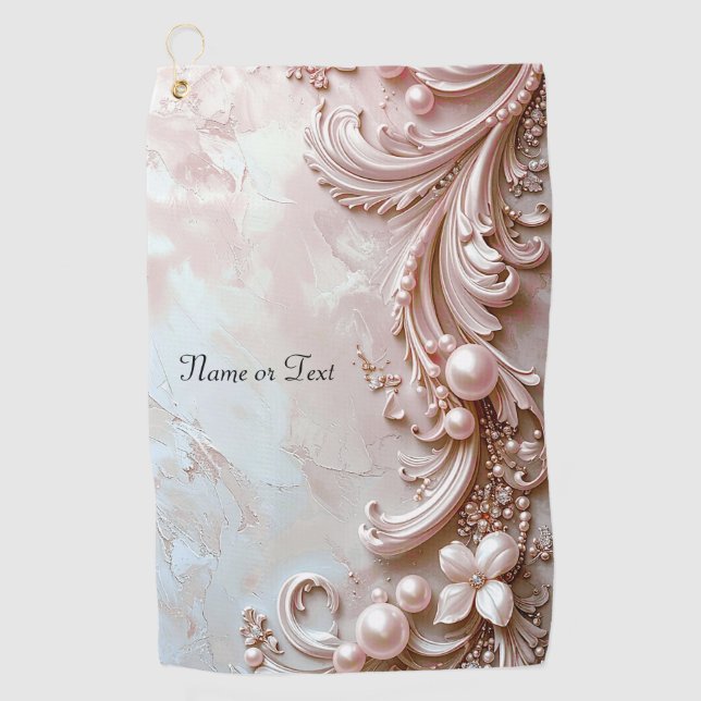 Serviette De Golf Pink Ornate Pearl and Floral Golf Towel (Devant)