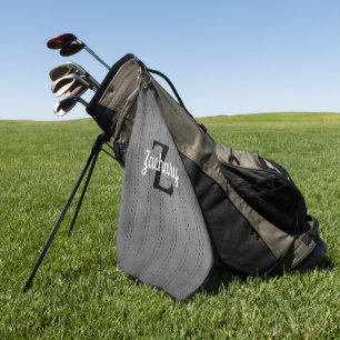 Serviette De Golf Pinstripe Rétro Monogramme Vintage Gris Personnali