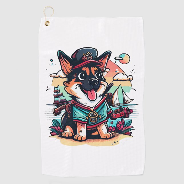 Serviette De Golf Pirate de chien berger allemand (Devant)