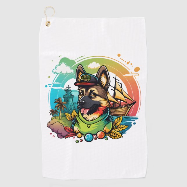 Serviette De Golf Pirate de chien berger allemand (Devant)