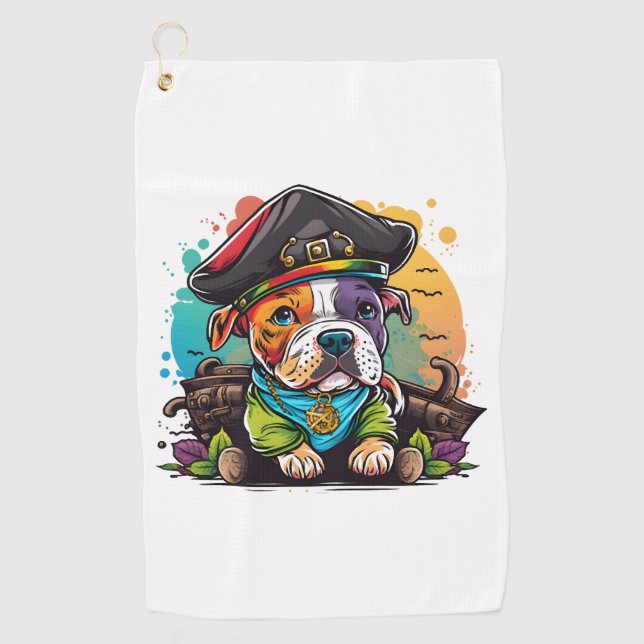 Serviette De Golf Pit Bull Dog Pirate (Devant)