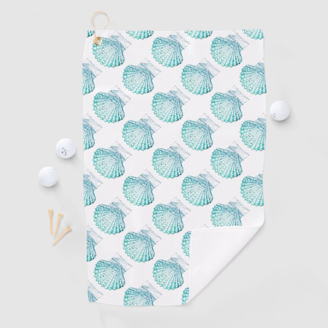 Serviette De Golf plage d'été turquoise couleur bleu mermaid coquill (En situation)