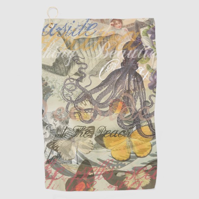 Serviette De Golf Plage du poulpe Antique Coastal Steampunk (Devant)