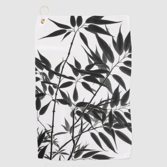 Serviette De Golf Plante en bambou noir et blanc (Devant)