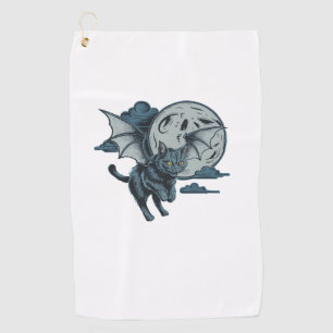 Serviette De Golf Pleine lune d'Halloween à l'aile de chauve-souris
