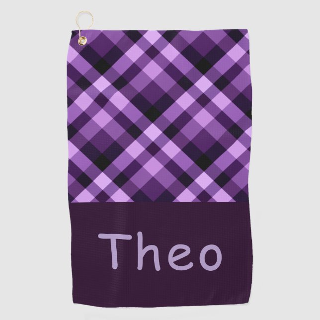 Serviette De Golf Plum moderne violet Plaid Monogramme Golf Serviett (Devant)