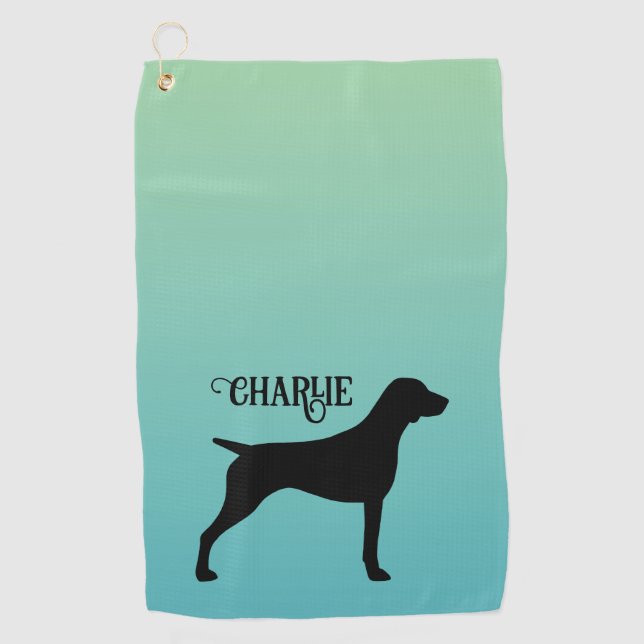 Serviette De Golf Pointeur court allemand Silhouette Nom personnalis (Devant)
