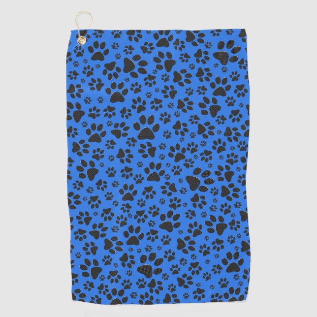 Serviette De Golf Pois de chien noir et blanc Pointe Polka sur le bl (Devant)