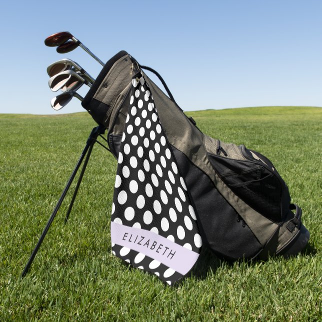 Serviette De Golf Pois noirs et blancs, pointillés, Votre nom (Vert)