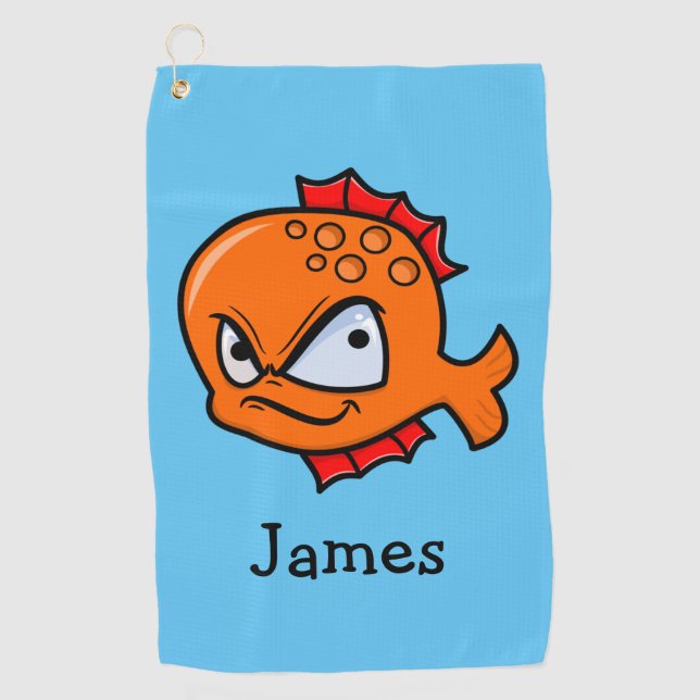 Serviette De Golf Poisson rouge drôle en colère (Devant)