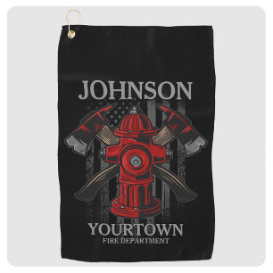 Serviette De Golf Pompier NOM Fire Department Hydrant USA Drapeau