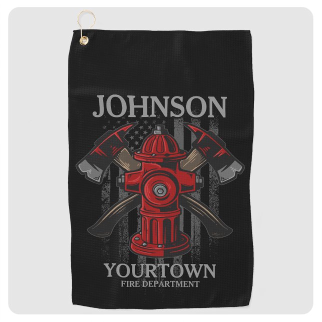 Serviette De Golf Pompier NOM Fire Department Hydrant USA Drapeau (Créateur téléchargé)