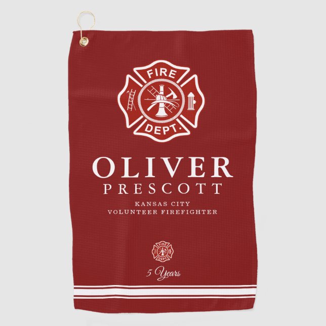 Serviette De Golf Pompier volontaire | Symbole croix maltaise Rouge (Devant)