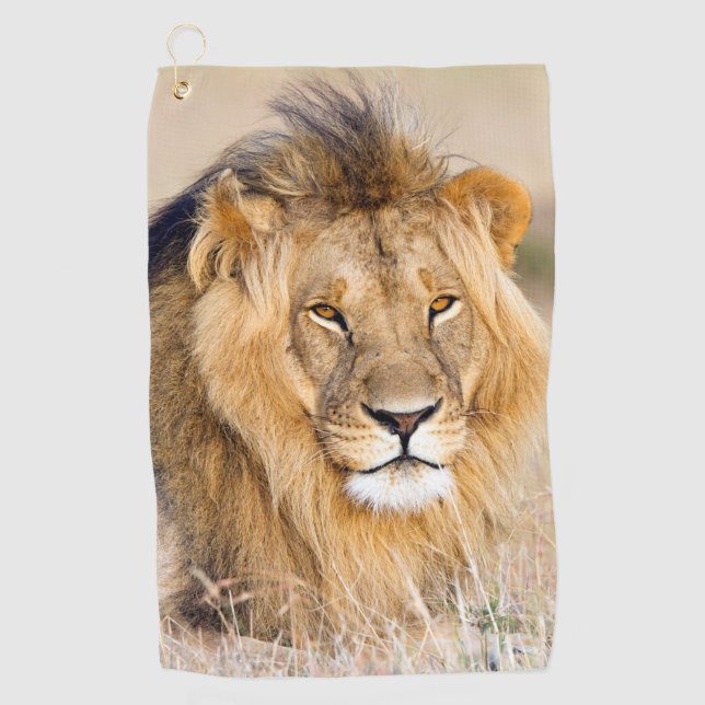 Serviette De Golf Portrait d'animal sauvage du lion majestueux (Devant)