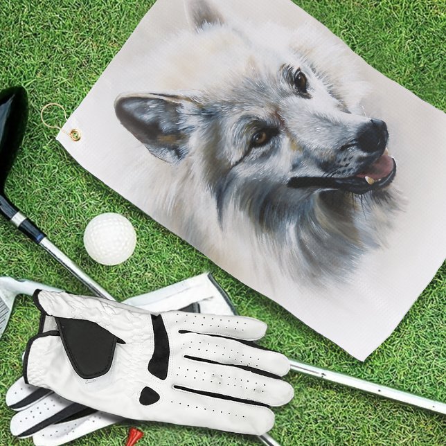 Serviette De Golf Portrait de loup blanc (Créateur téléchargé)