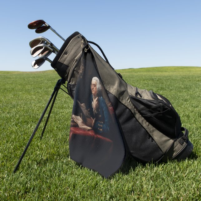 Serviette De Golf Portrait de pouce, Benjamin Franklin Père fondateu (Vert)