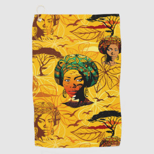 Serviette De Golf Portrait féminin africain avec coucher de soleil