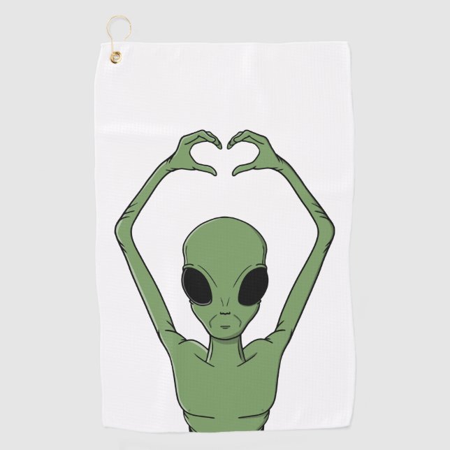 Serviette De Golf Pose du cœur extraterrestre (Devant)