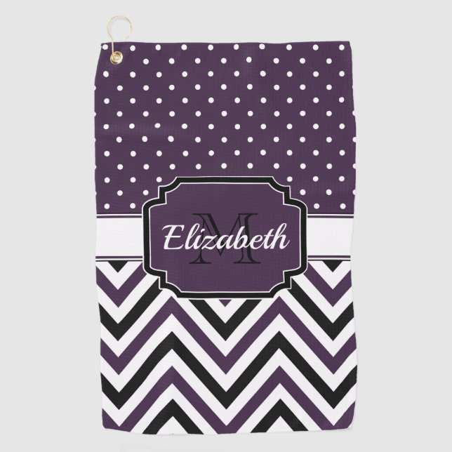 Serviette De Golf Pots pourpres et Chevrons (Devant)