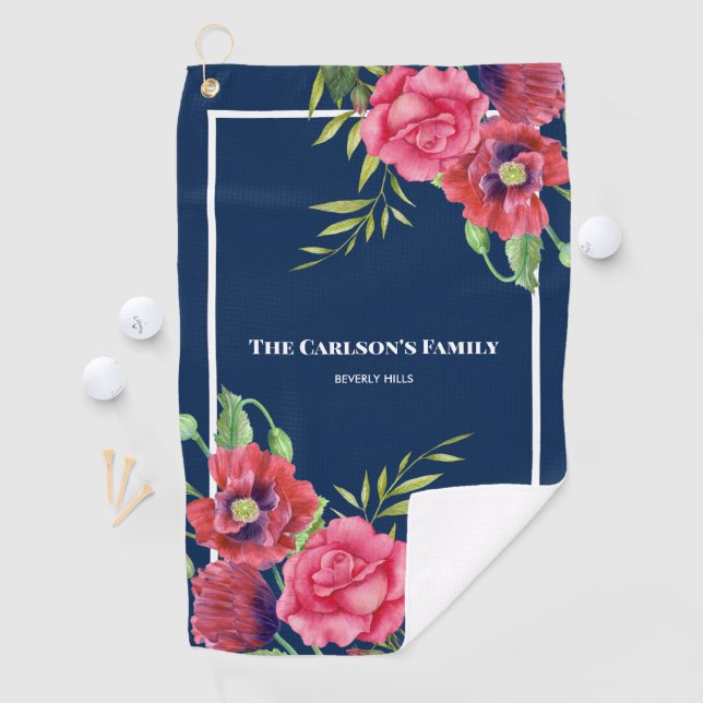Serviette De Golf Pour la famille des fleurs rouges roses modernes s (En situation)