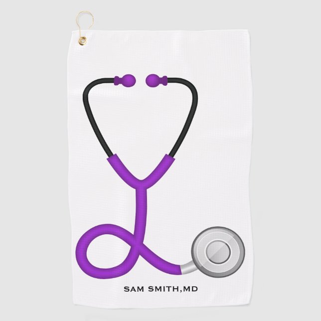 Serviette De Golf Pour les médecins et infirmières Violet Stethoscop (Devant)