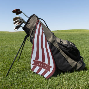 Serviette De Golf Pré-personnalisé Marron Bleu Cabana Rayé