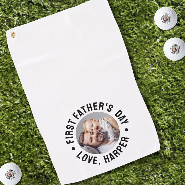 Serviette De Golf Première photo de la fête des pères (First Father's Day Photo Golf Towel )