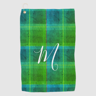 Serviette De Golf Préparation chic initiale vert et bleu tartan carr